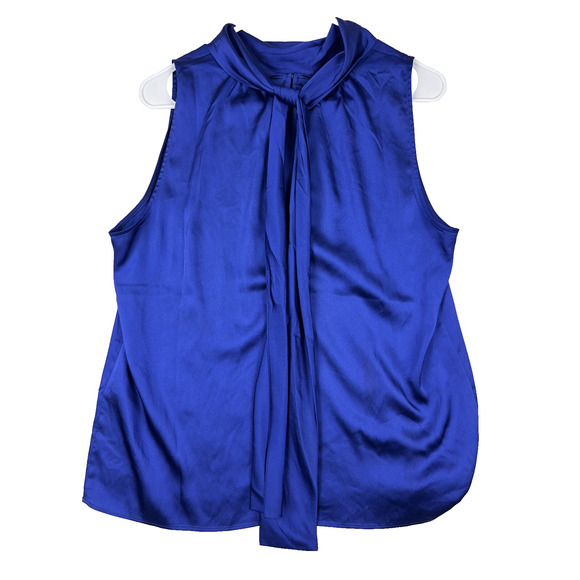 Royal Blue Halter Blouse M Satin Feel Sleeveless Elegant Chic Party Top - Picture 3 of 4